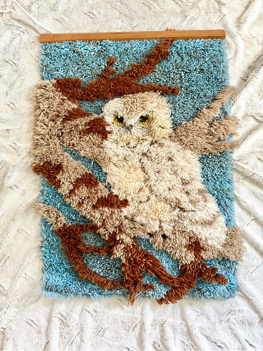 Handmade Shag Owl Wall Hanging - Blue, Cream & Brown